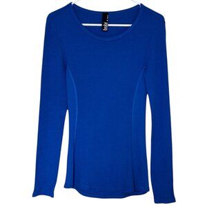 Bobi Los Angeles Modal Thermal Rib Mix Crew Neck Top Blue Size S Long Sleeve
